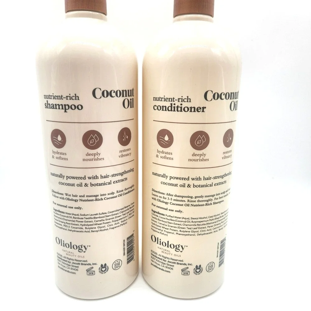 2-Pack Oliology Coconut Oil Shampoo Conditioner 32oz Paraben Free Repair Hair Se